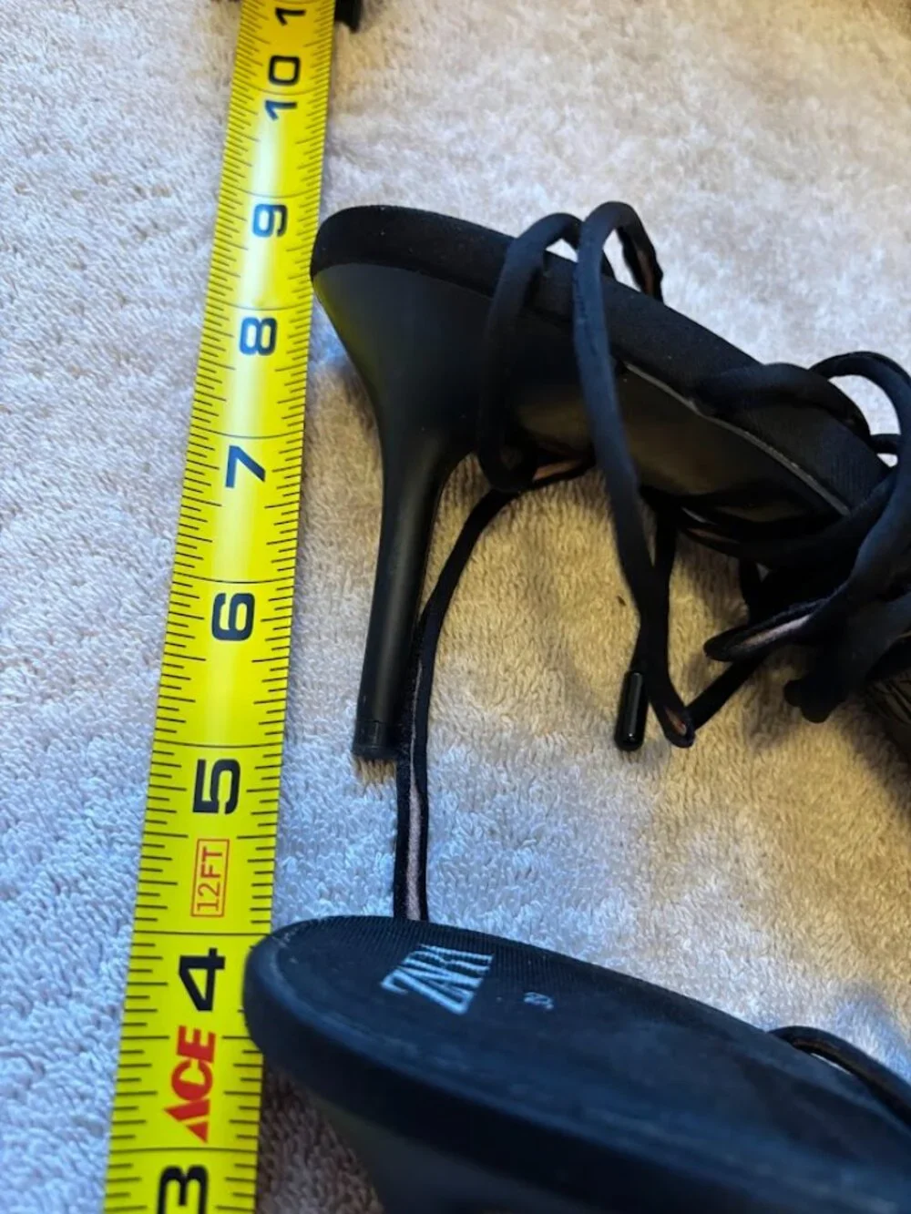 ZARA Women's Black Pointed-Toe Lace-up Heeled Pumps - size 39 - Picture 10 of 16